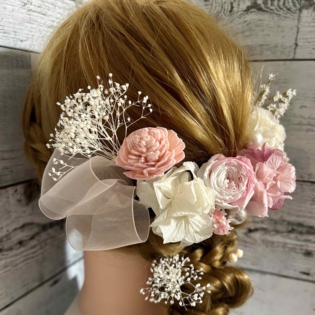 髪飾りウェディング成人式ヘッドドレス花飾りバラ薔薇ドライフラワー♡ヘアパーツ レディースのヘアアクセサリー(ヘアピン)の商品写真
