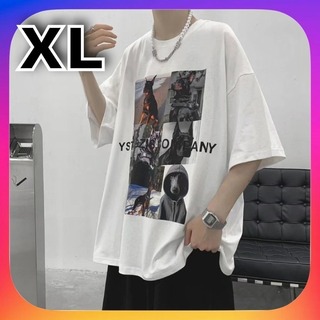 【在庫限り】白 XL モード ストリート 犬 オーバーサイズ 半袖 ロック(Tシャツ/カットソー(半袖/袖なし))