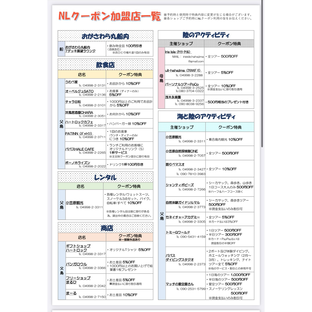 小笠原諸島クーポン チケットの優待券/割引券(その他)の商品写真