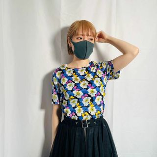 ヴィンテージ(VINTAGE)の美品 80s ヴィンテージ ジャージ 半袖カットソー 花柄 ボタニカル ヒッピー(Tシャツ(半袖/袖なし))