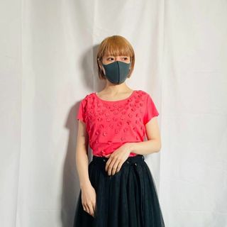 ローラアシュレイ(LAURA ASHLEY)の高級 美品 Laura Ashley 花柄 トリム 半袖カットソー ピンク(Tシャツ(半袖/袖なし))