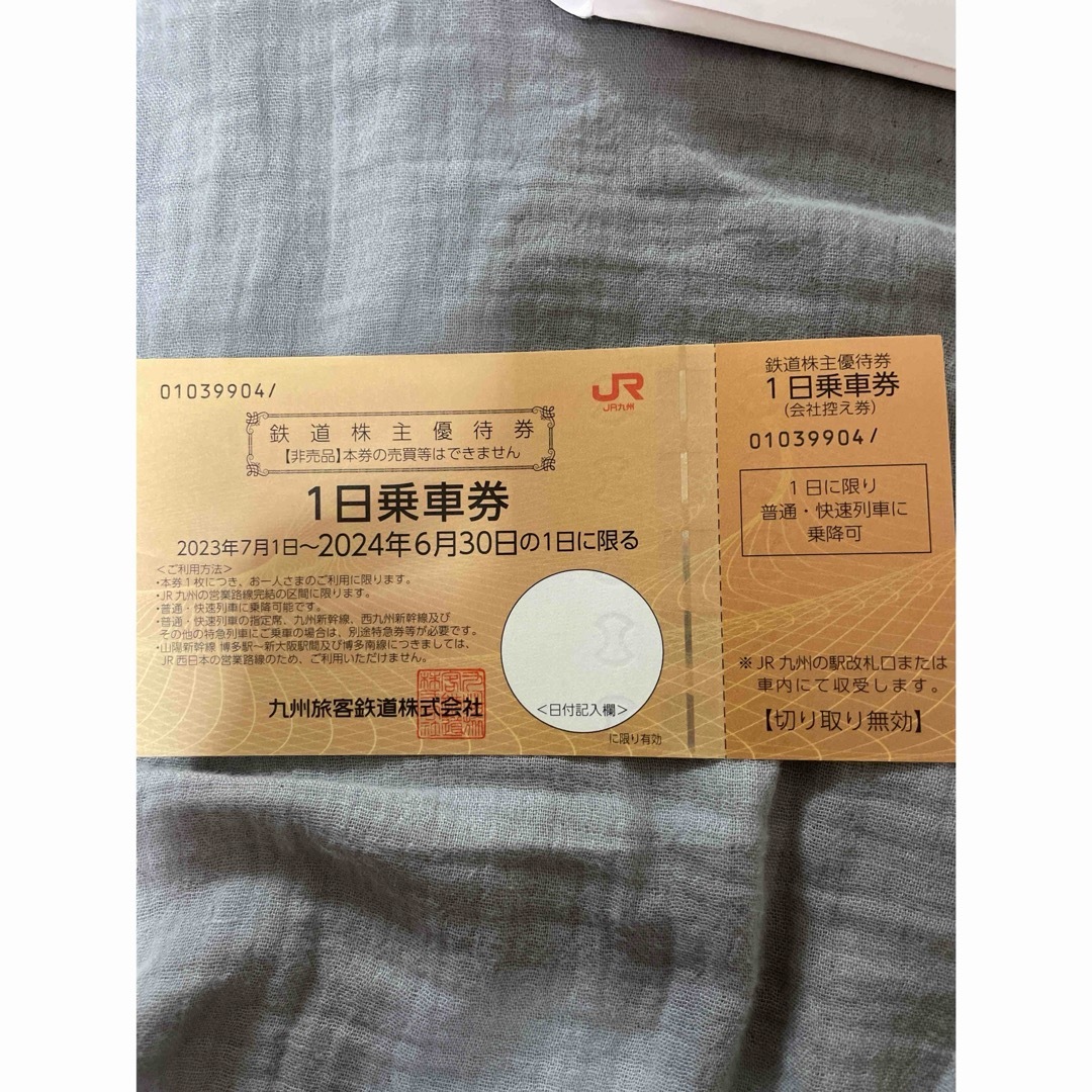 JR九州株主優待券　1日乗車券　１枚 チケットの乗車券/交通券(鉄道乗車券)の商品写真