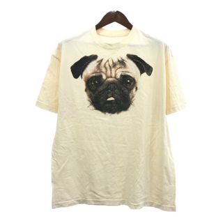 アニマルプリント 犬 パグ 半袖Ｔシャツ ベージュ (メンズ L相当) 中古 古着 Q5744(Tシャツ/カットソー(半袖/袖なし))