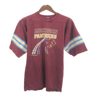 80年代 USFL ミシガン・パンサーズ 半袖Ｔシャツ シングルステッチ プロチーム アメフト ワインレッド (メンズ XL相当) 中古 古着 Q5749(Tシャツ/カットソー(半袖/袖なし))