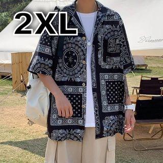 【ラスト1点】半袖  ペイズリー シャツ 2XL  ストリート ビッグシルエット(シャツ)