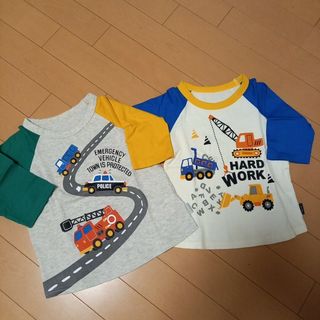 七分袖 のりものTシャツ 二枚セット 100センチ