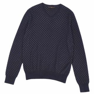 ルイヴィトン(LOUIS VUITTON)の美品 ルイヴィトン LOUIS VUITTON ニット セーター ロングスリーブ 長袖 ダミエ柄 シルク トップス メンズ XS ネイビー(ニット/セーター)