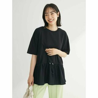 グリーンパークス(green parks)の【ブラック】ドロスト切替えドッキングカットプルオーバー 24SS/半袖/クルーネック/夏/ペプラム(カットソー(長袖/七分))