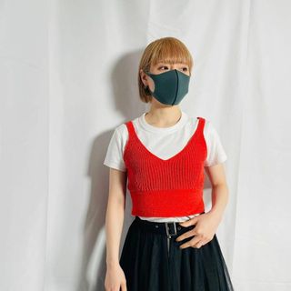 スパイラルガール(SPIRAL GIRL)のY2K 美品 SPIRALGIRL ビスチェ 赤オレンジ リブ編み サマーニット(キャミソール)