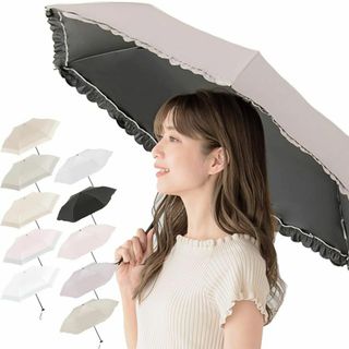 【色: 【フリル】ミルクティーピンク】折りたたみ傘 超軽量 晴雨兼用 uvカット(その他)