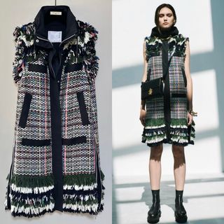 サカイ(sacai)のsacai ツイード ロングジレ ワンピース ベスト コート ジャケット(ひざ丈ワンピース)