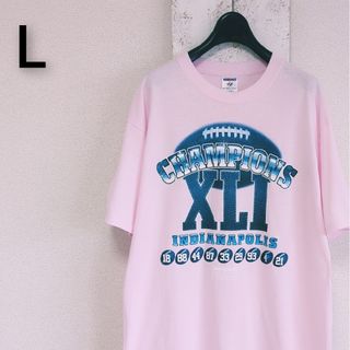 ジャージーズ(JERZEES)の古着　ジャージーズ　Tシャツ　ピンク　NFL　スーパーボウル　L(Tシャツ/カットソー(半袖/袖なし))