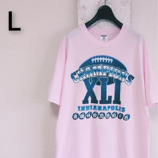 ジャージーズ(JERZEES)の古着　ジャージーズ　Tシャツ　ピンク　NFL　スーパーボウル　L(Tシャツ/カットソー(半袖/袖なし))