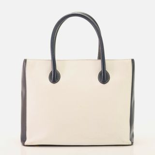 celine - セリーヌ レザー トート バッグ 肩掛け ショルダー ハンド ビジネス 通勤 本革 ホワイト ネイビー 紺 A4 レディース EEM Z11-5