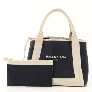 バレンシアガ(Balenciaga)の美品 バレンシアガ ネイビー カバ S キャンバス トート バッグ ポーチ付 紺 肩掛け ショルダー ハンド レザー レディース EEM Z12-9(トートバッグ)