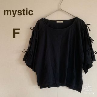 ミスティック(mystic)のミスティック レディース Tシャツ カットソー ブラック 黒 リボン おしゃれ(カットソー(半袖/袖なし))