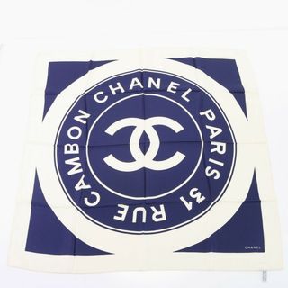 シャネル(CHANEL)の極美品 シャネル タグ付 ココマーク シルク 100％ サークル ロゴ ストール スカーフ ネイビー 紺 レディース EEM Z10-9(バンダナ/スカーフ)