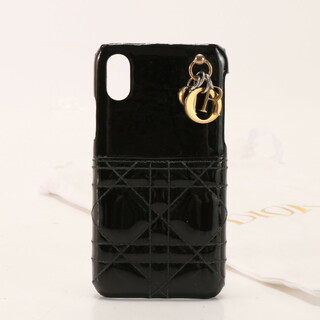 クリスチャンディオール(Christian Dior)のクリスチャン ディオール カナージュ iPhone X ケース ブラック ロゴ チャーム apple スマホ 携帯 カバー レザー レディース EEM Z14-4(iPhoneケース)