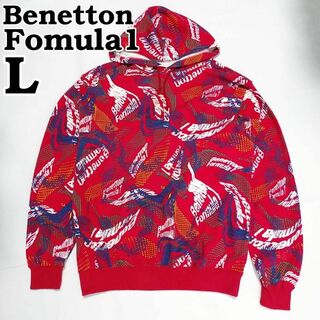 ベネトン(BENETTON)の90年 パーカー　メンズL　派手柄　赤　ベネトン フォーミュラ1　F1(パーカー)