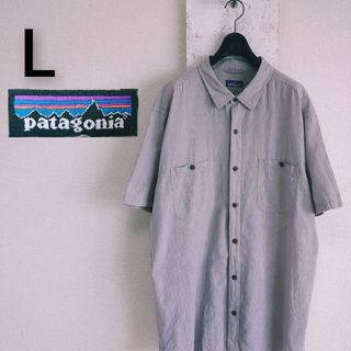 patagonia - パタゴニア　グレー　半袖シャツ　リネンシャツ　麻　ウッドボタン　L