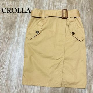 クローラ(CROLLA)の美品　CROLLA　カジュアルタイトスカート　ベルト付　レトロ　日本製　◎(ひざ丈スカート)