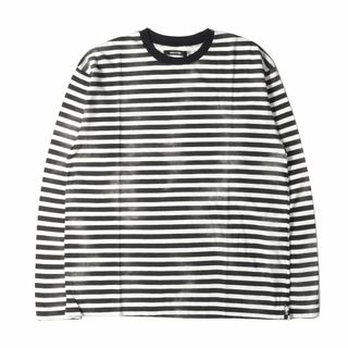 【新品】MINEDENIM マインデニム Tシャツ サイズ:M / 23SS かすれ ボーダー ロングスリーブ Tシャツ HAZY BORDER L/S T-SH / トップス 長袖 カットソー ロンT ホワイト ブラック 白黒 日本製【メンズ】(Tシャツ/カットソー(七分/長袖))