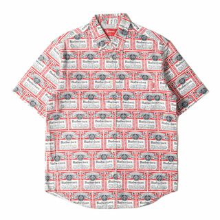 シュプリーム(Supreme)の美品 Supreme シュプリーム シャツ サイズ:S / 09SS Budweiser ラベル総柄 オックスフォード ボタンダウン 半袖シャツ Shirt レッド / バドワイザー コラボ トップス カジュアルシャツ 00年代 アーカイブ【メンズ】【中古】(シャツ)