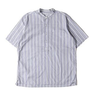 NONNATIVE ノンネイティブ シャツ サイズ:2 / 22W/23S スタンドカラー ストライプ プルオーバー 半袖シャツ DWELLER STAND COLLAR PULLOVER S/S SHIRT COTTON SATIN STRIPE ネイビー ホワイト / トップス カジュアルシャツ【メンズ】【中古】