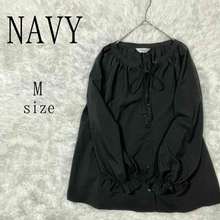 ネイビー(NAVY)のNAVY ネイビー リボンネックラグランスリーブシャツ(チュニック)