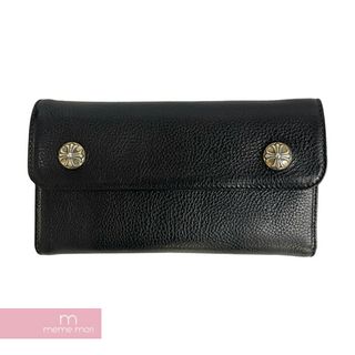 クロムハーツ(Chrome Hearts)のCHROME HEARTS Wave Cross Ball Wallet クロムハーツ ウェーブクロスボールウォレット 三つ折り長財布 レザー ダガージップ ブラック【240506】【新古品】【me04】(折り財布)