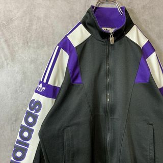 アディダス(adidas)の【デサント製、トラックジャケット】adidasアームロゴ古着ジャージ90s白紫(ジャージ)