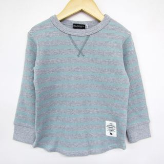 べべ 長袖Ｔシャツ トップス ワッフルT ボーダー柄 未使用品 キッズ 男の子用 X-110サイズ グレー BeBe(Tシャツ/カットソー)