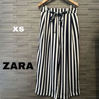 ZARA - ザラ　ZARA ストライプ ワイドパンツ ガウチョパンツ 紺×白 バギーパンツ