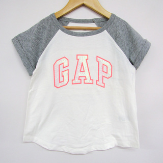 ギャップ(GAP)のギャップ 半袖Ｔシャツ トップス ロゴT ラグラン袖 スパンコール 未使用品 キッズ 女の子用 120サイズ ホワイト×グレー GAP(Tシャツ/カットソー)