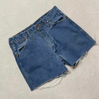 ラングラー(Wrangler)のWrangler デニムショートパンツ ダメージ加工 フリンジ裾 ダークブルー(ショートパンツ)