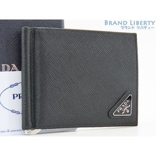 プラダ(PRADA)の新品同様プラダサフィアーノトライアングルマネークリップ付き二つ折り札(折り財布)