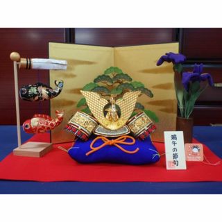 値下！即納♪◆新品！巾50cm 卓上極兜飾り 本格五月人形 ちりめん 龍虎堂製◆(ぬいぐるみ/人形)