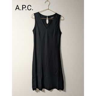 アーペーセー(A.P.C)のA.P.C. Aライン裾フレアVネックノースリーブワンピース黒38/アーペーセー(ひざ丈ワンピース)