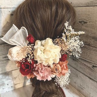 髪飾りウェディング成人式ヘッドドレス花飾りバラ薔薇ドライフラワー♡ヘアパーツ(ヘアピン)