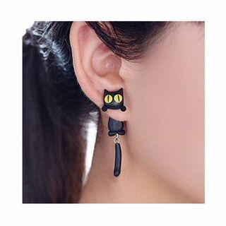 【色: 黒猫】黒猫 耳飾り ねこ 耳輪ネコ柄 猫が揺れる 猫好き プレゼント3D(その他)