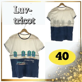 Luv-tricotトップス Tシャツ 薄手 ホワイト ブルー 40 イタリア製(Tシャツ/カットソー(半袖/袖なし))