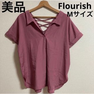 Flourish フローリッシュ　レディース　スキッパーシャツ　編み上げ　M(シャツ/ブラウス(半袖/袖なし))