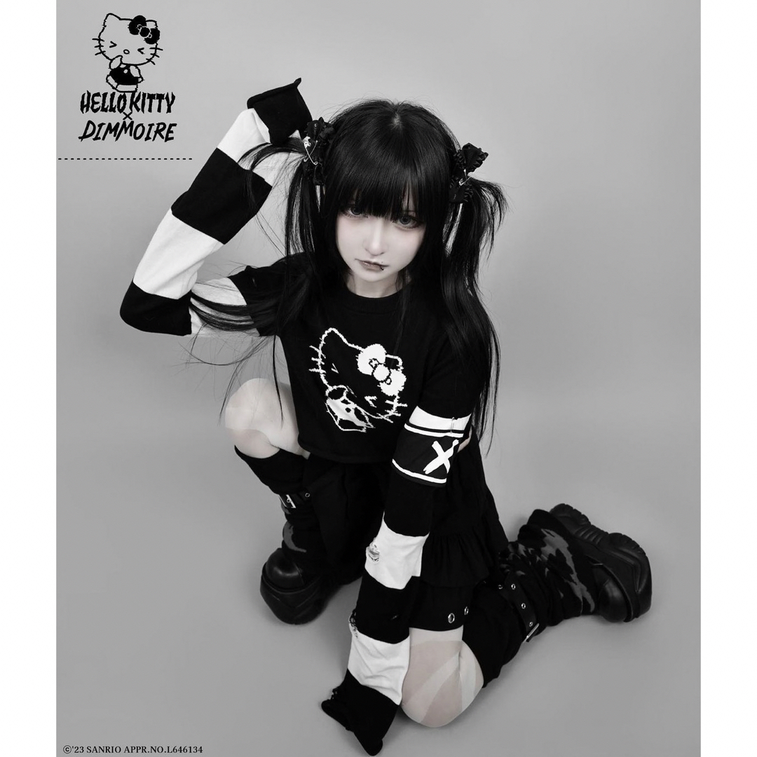 DimMoire×キティ コラボしましまダメージニット DimMoire×キティ コラボしましまダメージニット