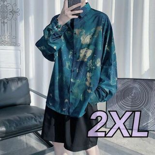 モード系 長袖シャツ メンズ レディース ユニセックス 古着風 韓国風 2XL(シャツ)