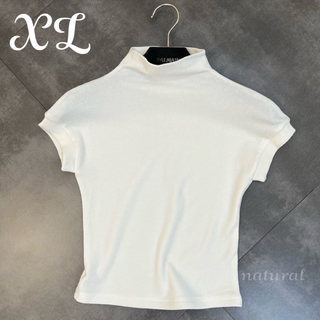 半袖Tシャツ　ハイネック　カットソー　リブニット　白　ハイネック　コットン(Tシャツ(半袖/袖なし))
