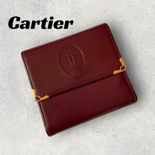 【可品】カルティエ　財布　レッド　がま口　マストライン