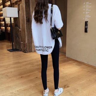 レディース トップス Tシャツ L 半袖 オーバーサイズ 韓国 白 体型カバー(Tシャツ(半袖/袖なし))