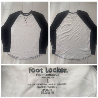 VINTAGE - FOOT LOCKER ワッフル サーマル ラグラン ロンT 前V 白 黒 XL