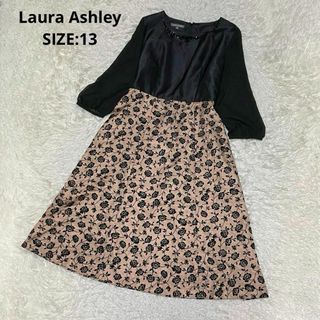 ローラアシュレイ(LAURA ASHLEY)の大きいサイズ ローラアシュレイ シアースリーブ フロッキーフラワー ワンピース(ロングワンピース/マキシワンピース)