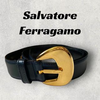 フェラガモ(Ferragamo)の【美品】フェラガモ　ベルト　ネイビー　ゴールド金具(ベルト)